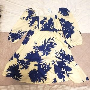 NWT Square Neck Blue Floral Dress, Medium